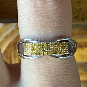 Natural Yellow Diamond Sterling Silver Band Ring Size 8